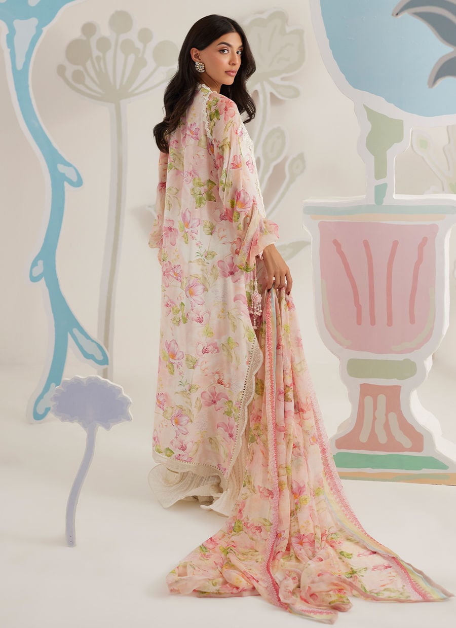 3 Piece Embroiderd Lawn Suit With Printed Chiffon Dupatta | RTW