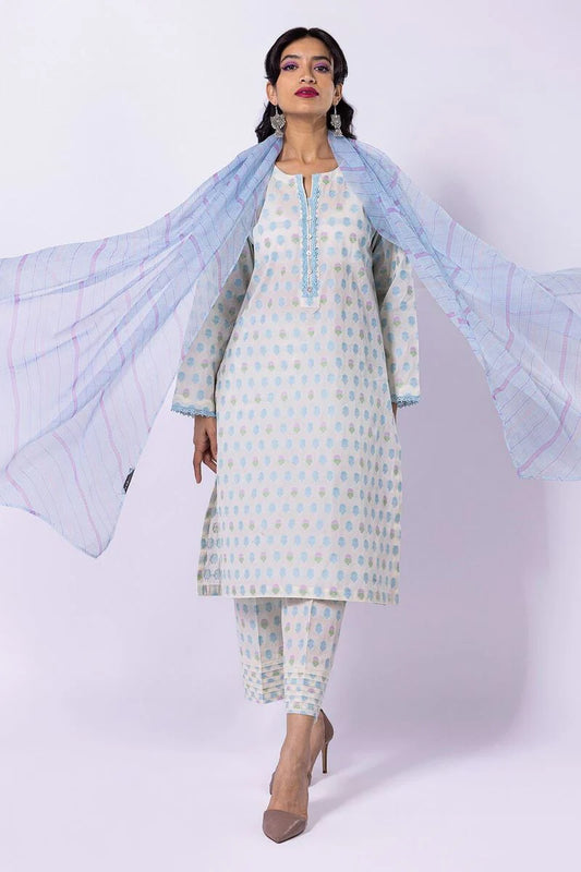 03-Piece Jacquard Lawn With Chiffon Dupatta | Ready To Wear