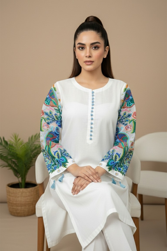 03-Piece Formal Peacock Embroidery Rawsilk - Ready To Wear