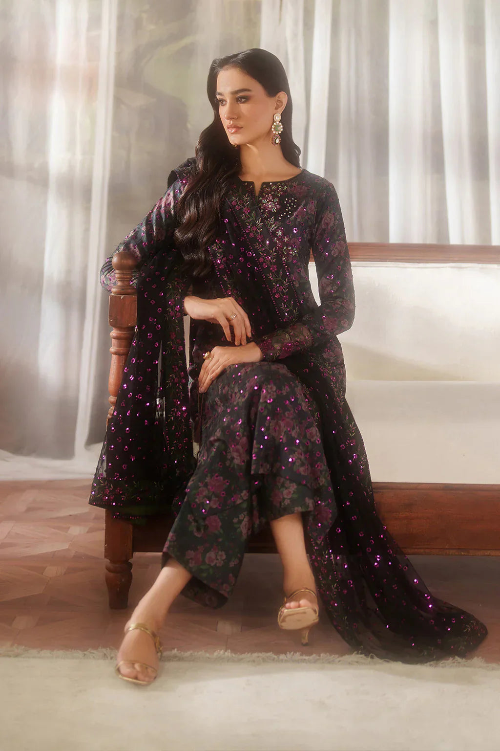 03-Piece Embroidered Lawn Suit With Chiffon Dupatta | Ready To Wear