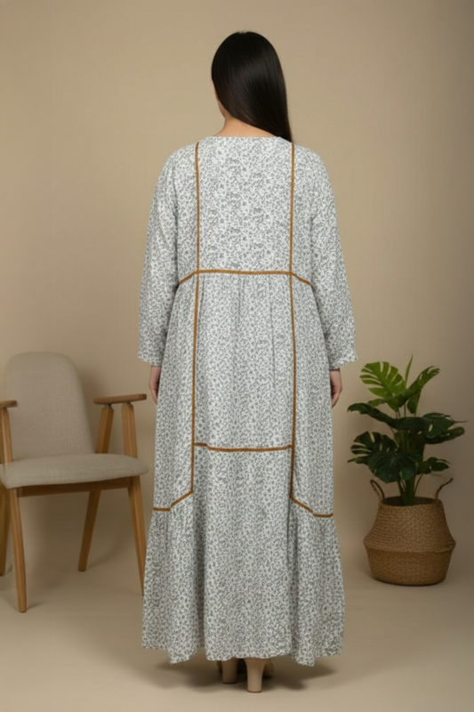 Elegant Printed Linen Maxi / Abaya - Ready To Wear