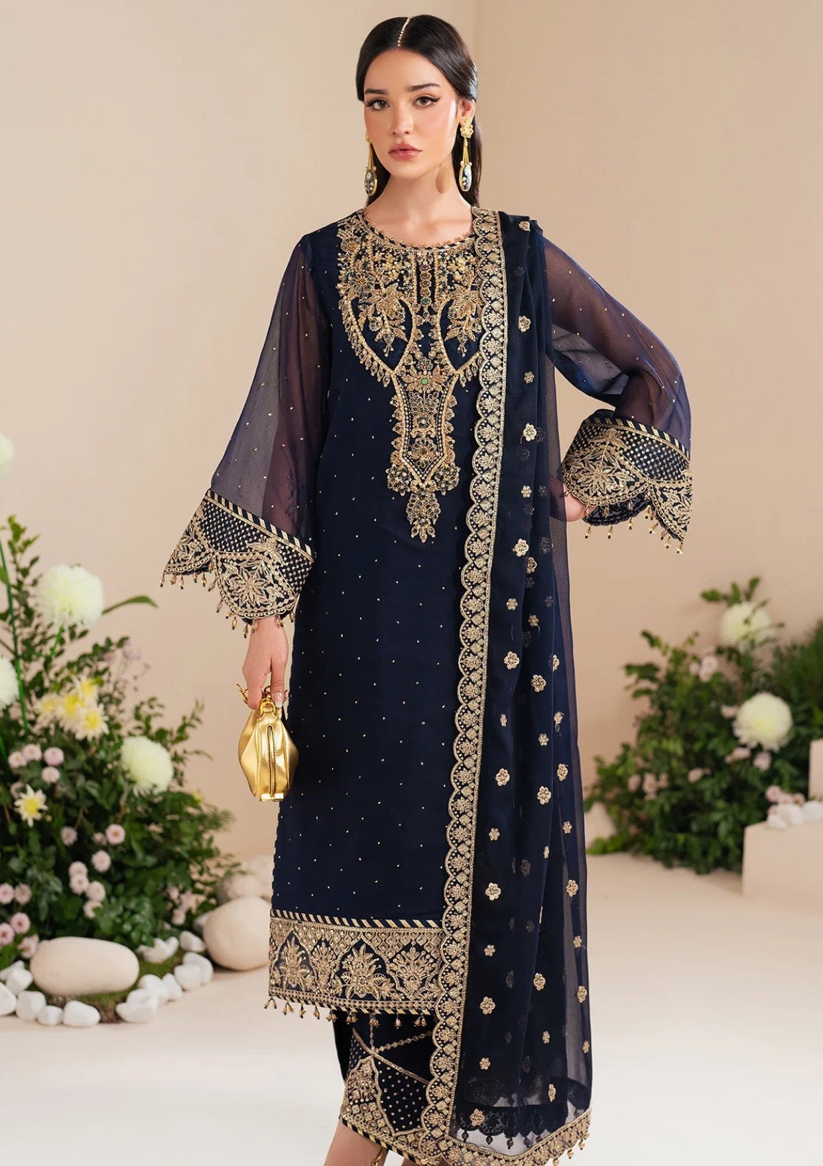 03 Piece Heavy Embroidered Chiffon Suit - Ready To Wear
