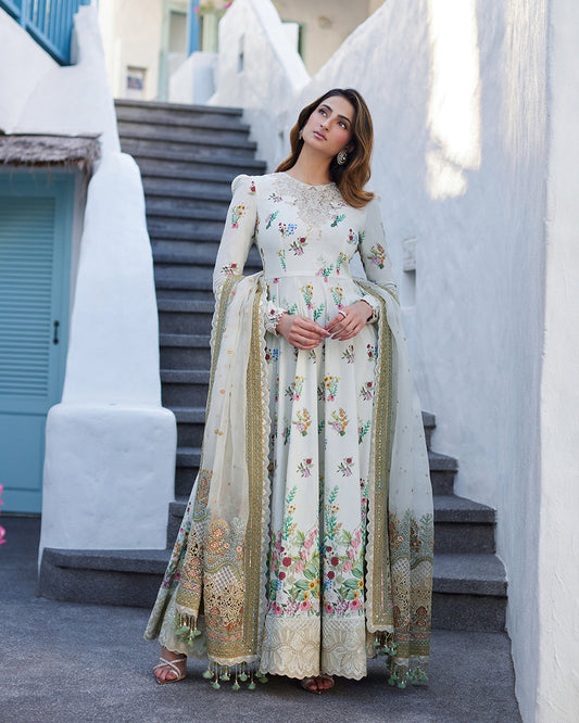 03-Piece Lawn Frock With Organza Dupatta