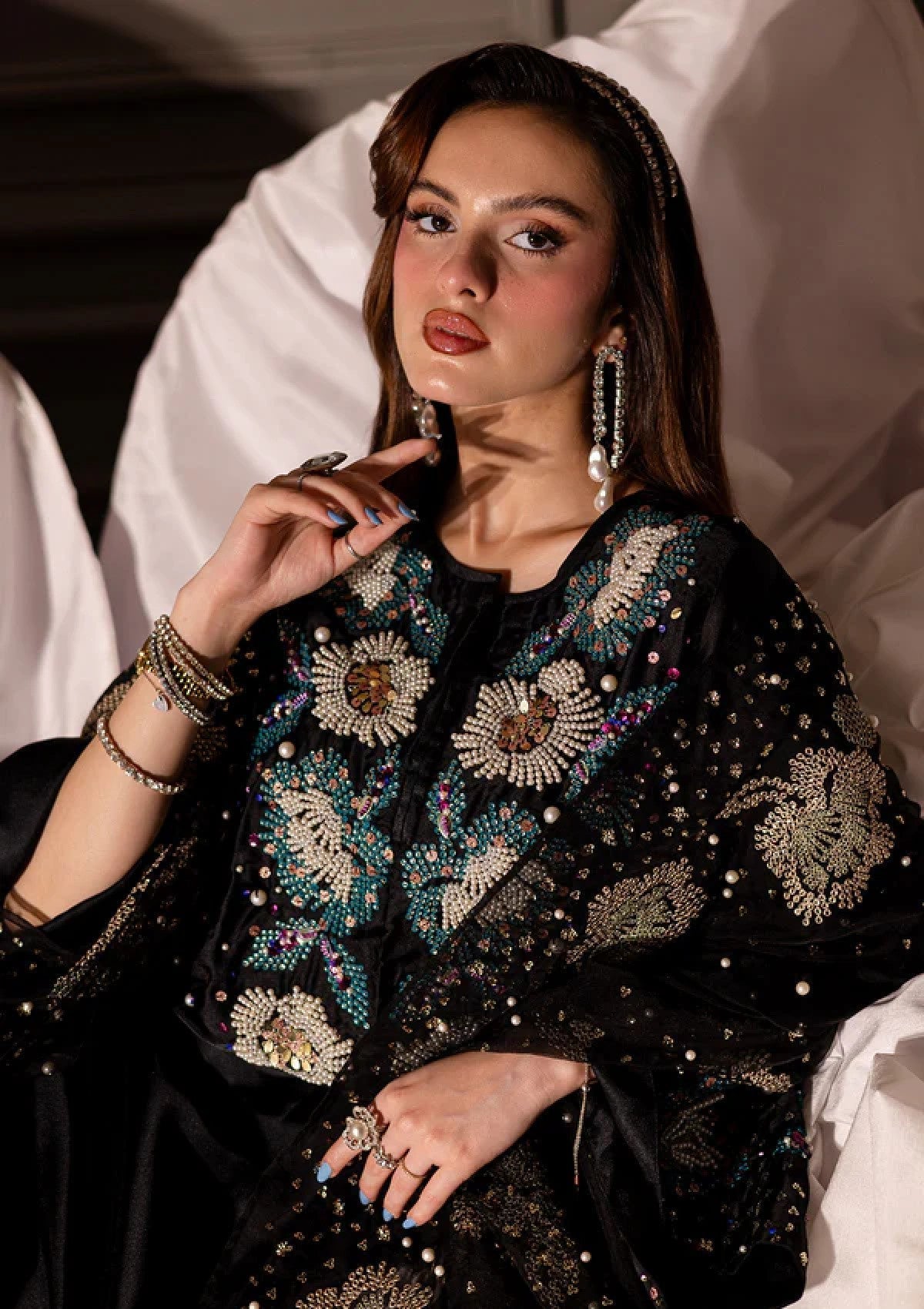 3 Piece Stitched Embroidery Raw Silk Dress - Ready To Wear