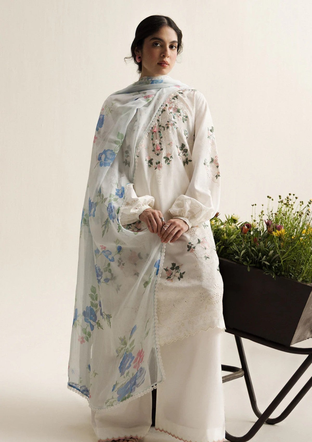 03-Piece Embroidered Dhank Suit - Ready To Wear