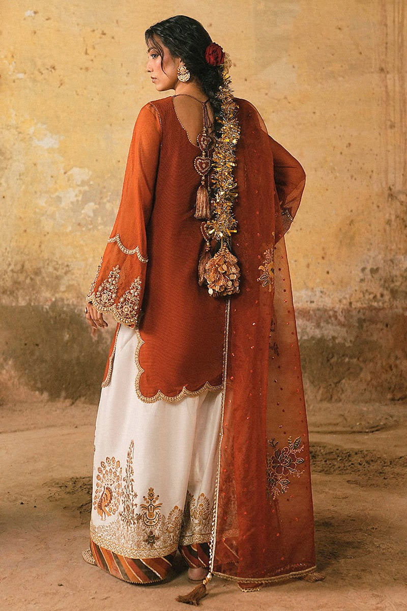 Burnt Orange Luxury Formal Wedding Embroidered 3-Piece suit – Raw Silk | Ready to Wear