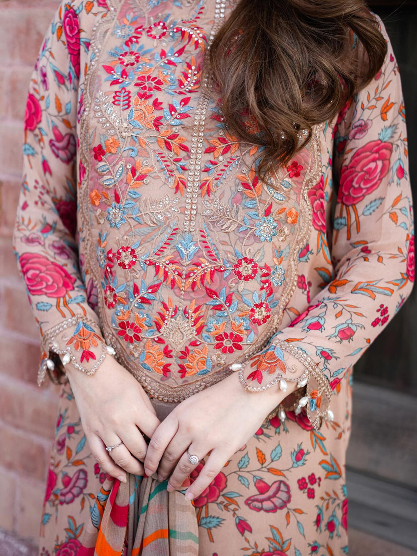 3 Piece Printed Lawn Suit With Chiffon Dupatta | Ready To Wear