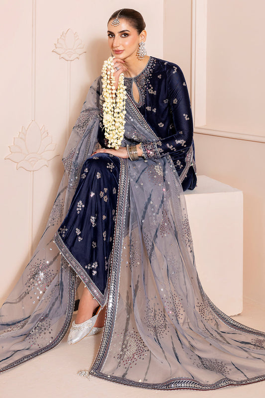 Jazmin Chandani Luxury Embroidered Velvet Wedding Dress- Navy Blue