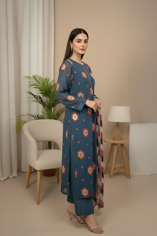 03-Piece Premium Chiffon Suit - Ready To Wear