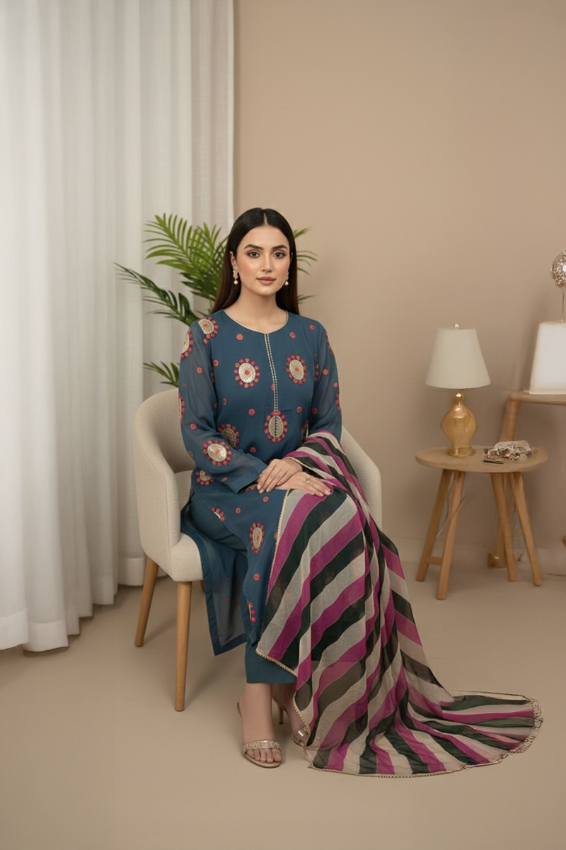 03-Piece Premium Chiffon Suit - Ready To Wear