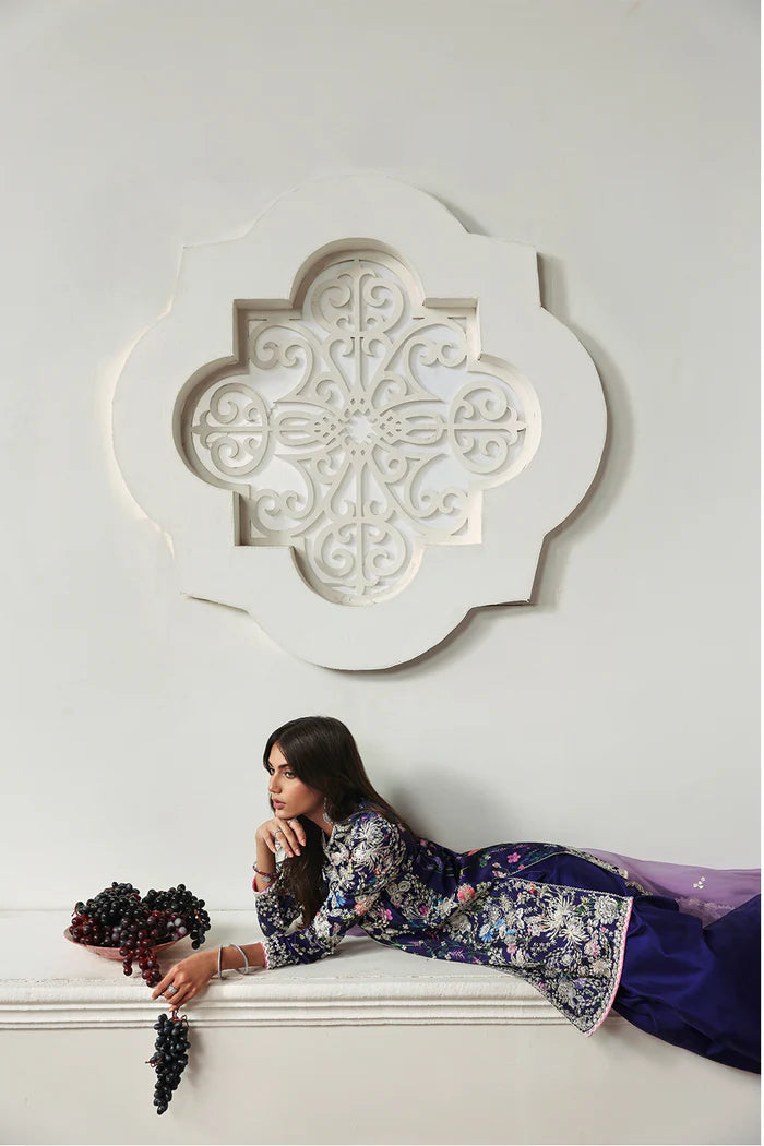 03- Piece Stitched Floral Printed Silk Suit - Ready To Wear
