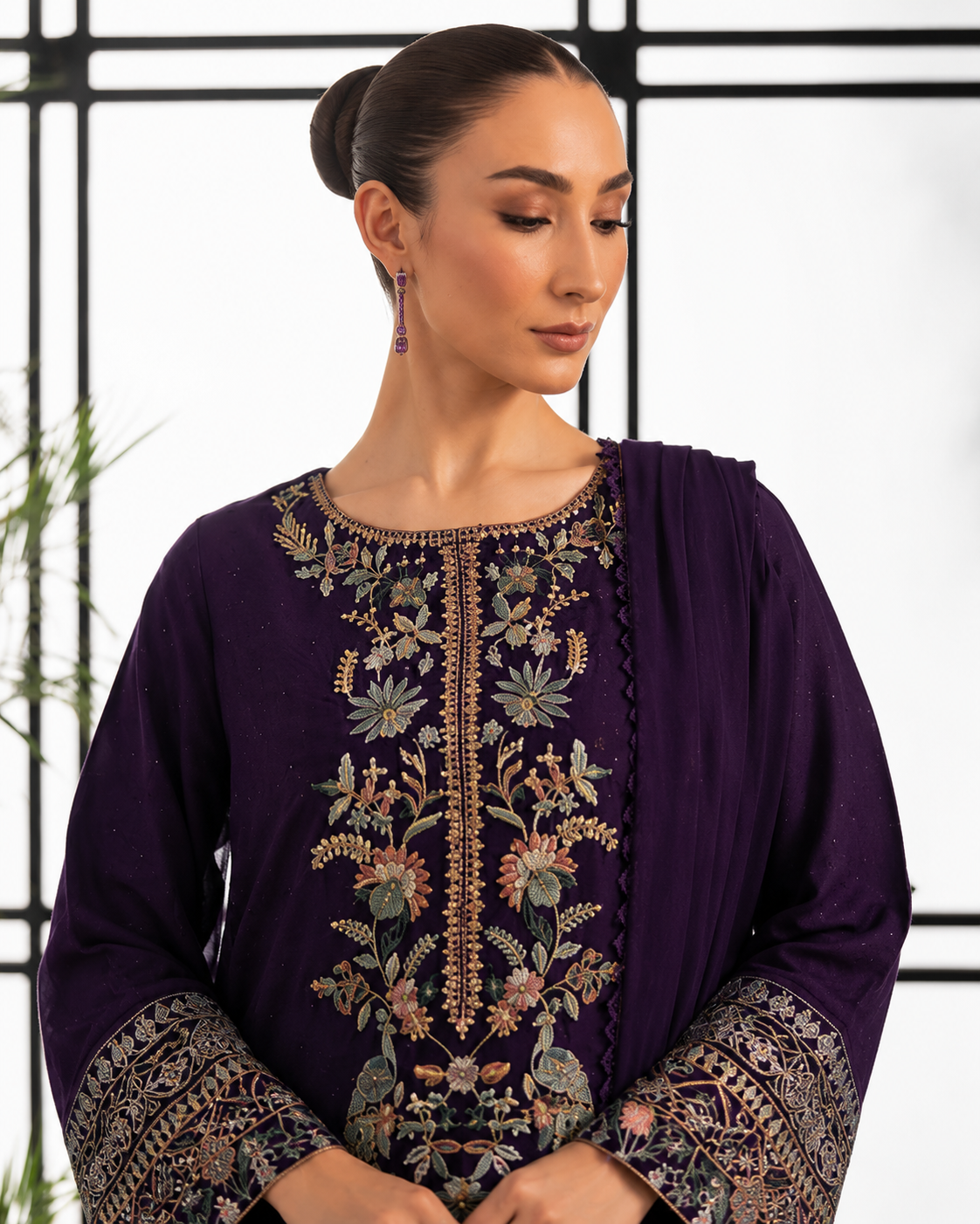 3-Piece Luxury Embroidered Chiffon Suit with Shamooz Silk Trouser | Ready to Wear
