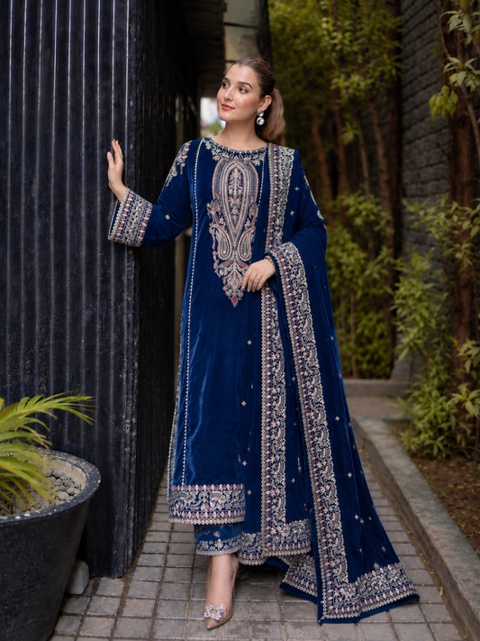 Luxury Velvet Heavy Embroidered Suit | 3-Piece Winter Collection