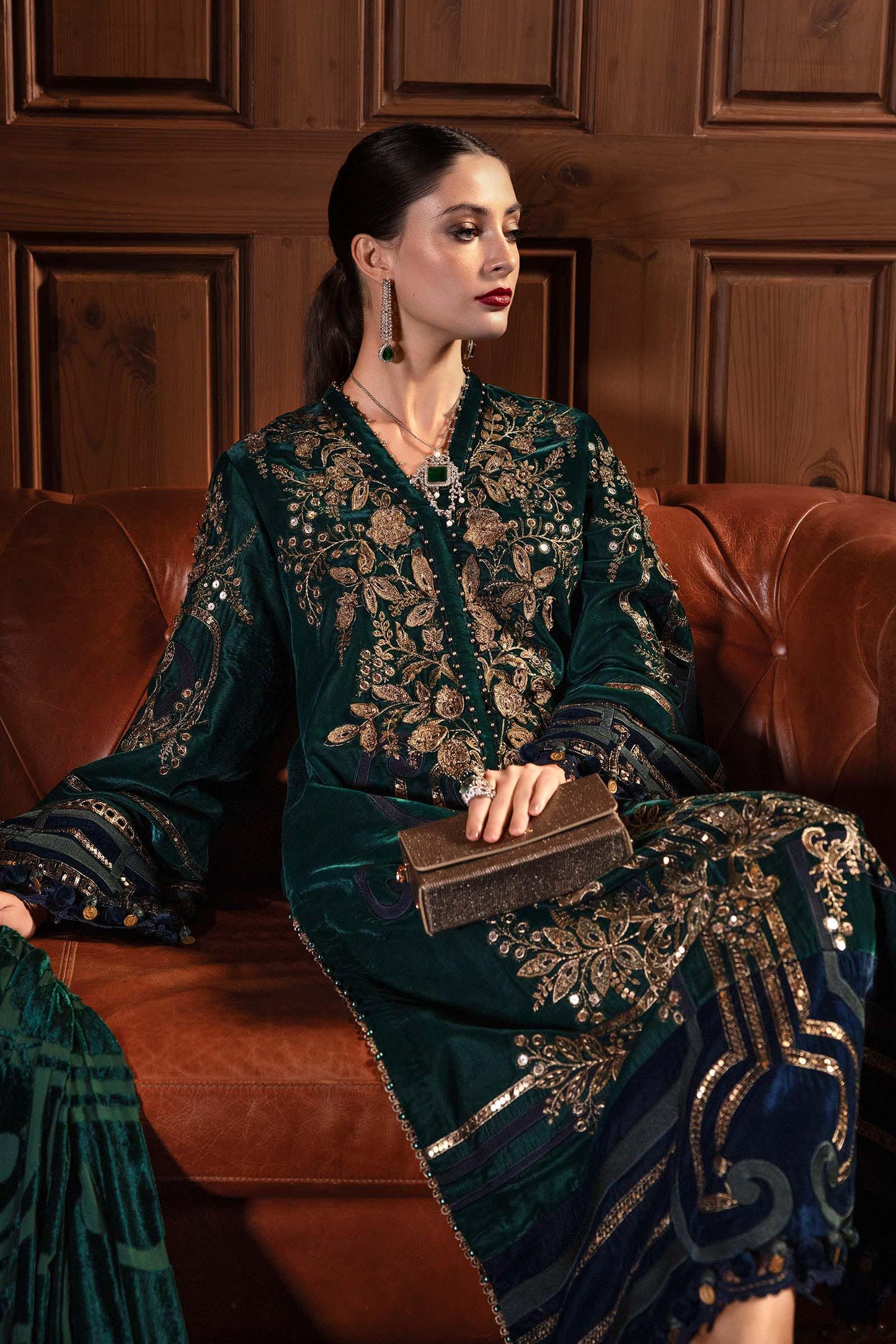 MariaB Velvet Embroidered Winter Dress With Palachi Shawl