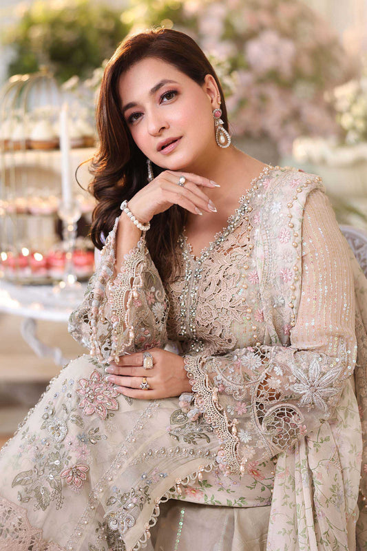 03-Piece Chikankari Chiffon Suit with Silk Trouser | Ready To Wear