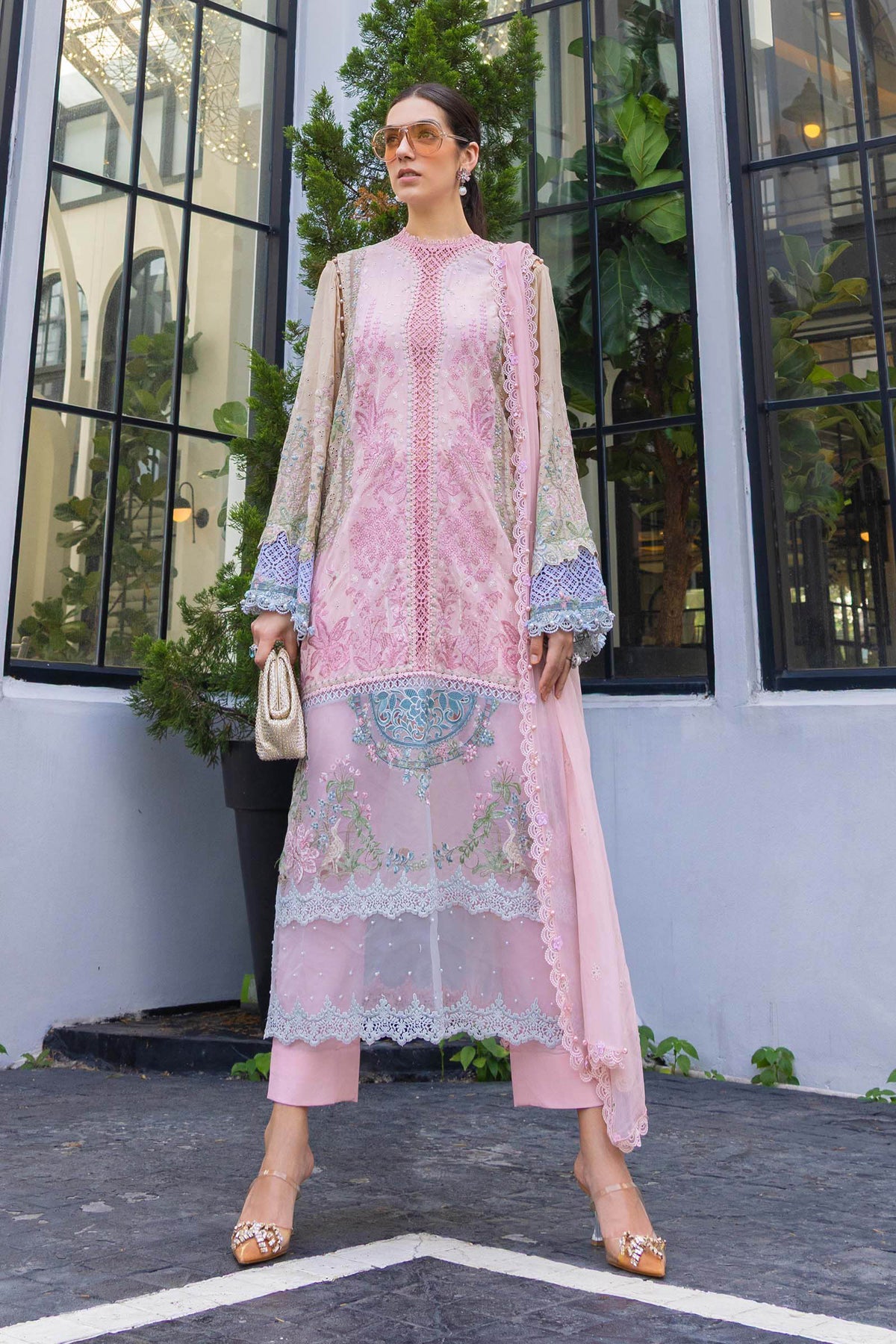 03-Piece Embroidered Dhank Suit - Ready To Wear