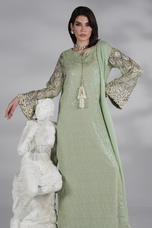 Mint Royale – Embroidered Chiffon With Chiffon Dupatta | Ready To Wear