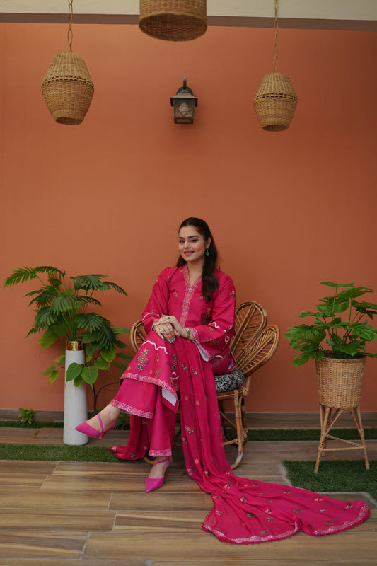 3 Piece Viscous Suit With Silk Dupatta | Ready To Wear