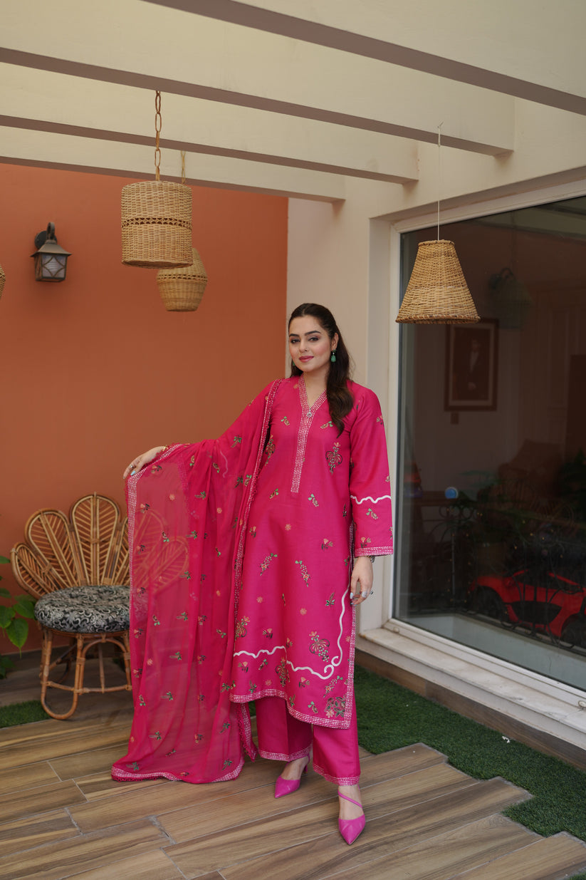 3 Piece Viscous Suit With Silk Dupatta | Ready To Wear