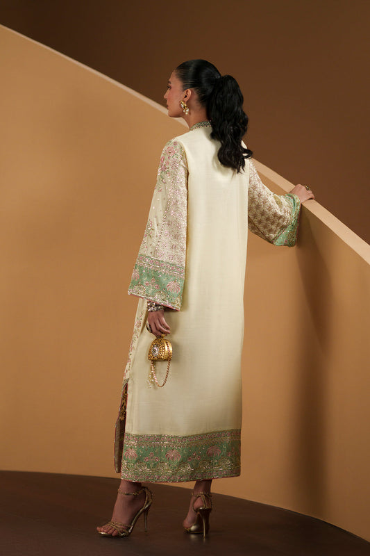 03-Piece Embroidered Silk Kaftan Suit - Ready To Wear