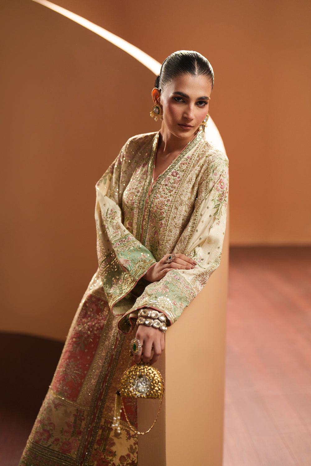 03-Piece Embroidered Silk Kaftan Suit - Ready To Wear