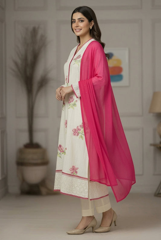 3 Piece Stitched Chikankari Dress - Ready To Wear