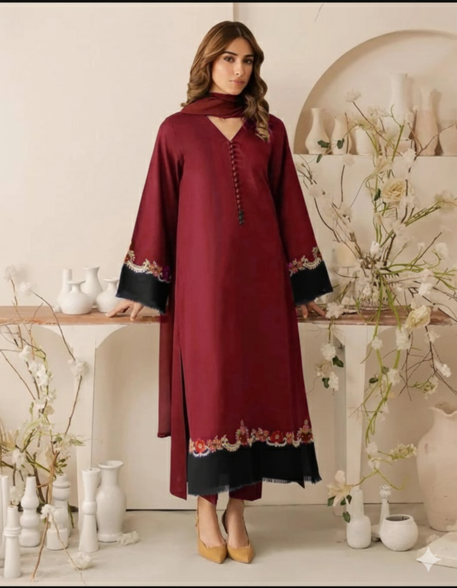 3 Piece Stitched Dhanak Dress - Ready to Wear