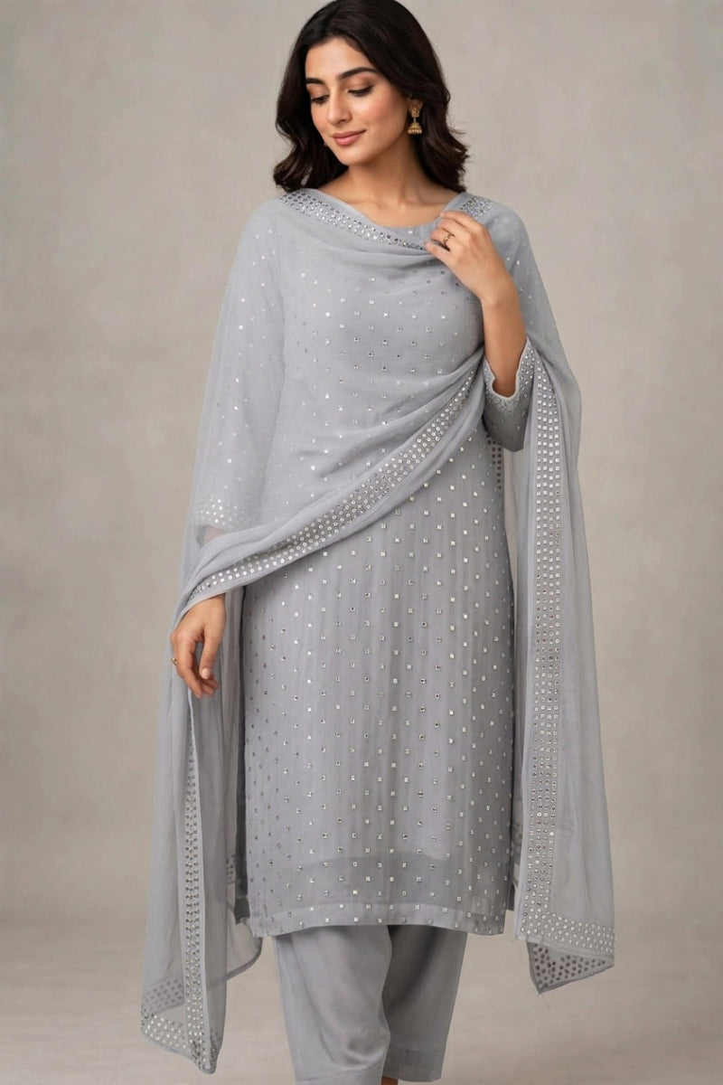 3-Piece Chiffon Sequin Work Suit - Ready to Wear