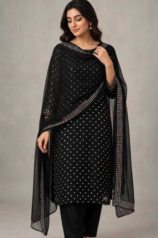 3-Piece Chiffon Sequin Work Suit - Ready to Wear