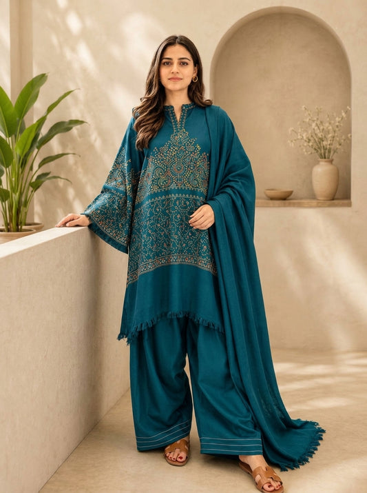 03-Piece Premium Pashmina Handwork Suit - Ready To Wear