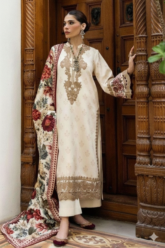 3 Piece Stitched Lawn Suit - Ready To Wear