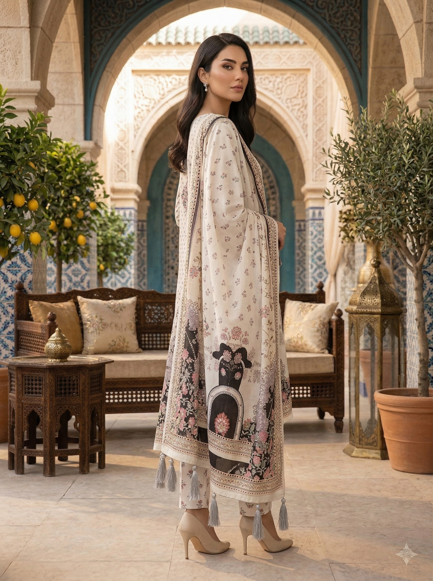 03-Piece Digital Print Silk Suit - Ready To Wear