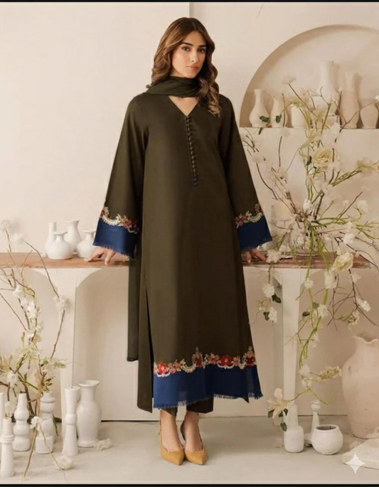 3 Piece Stitched Dhanak Dress - Ready to Wear