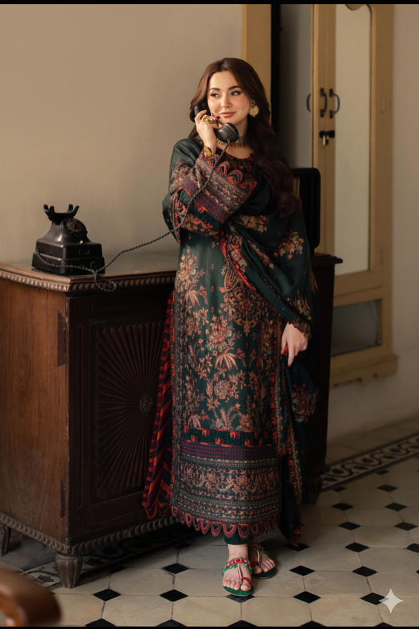 3 Piece Stitched Dhank Suit - Ready to Wear