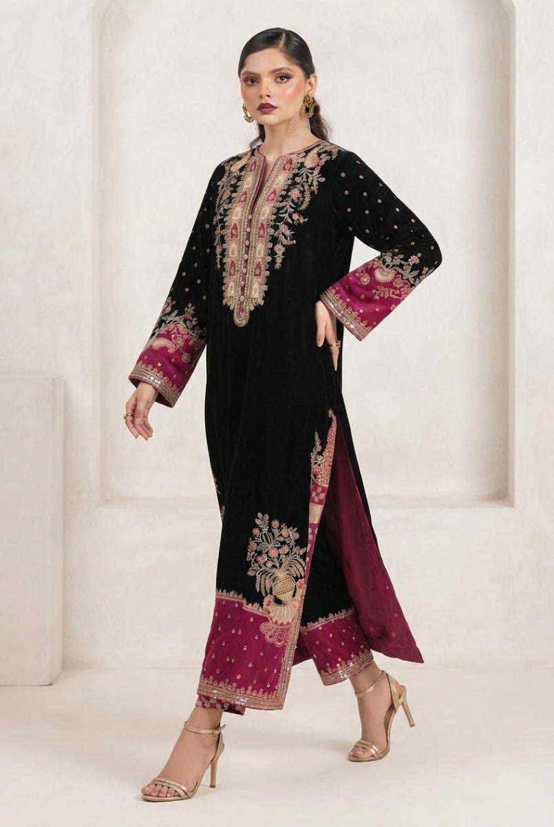 Heavy Embroidered Charmeuse Silk Suit with Sequin & Laser Work | 3 Piece| Ready To Wear
