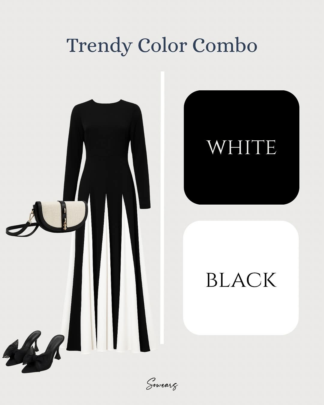 2 Piece Stitched Long Dress White & Black