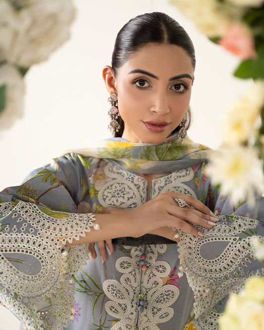 3 Piece Stitched Lawn Suit - Ready To Wear