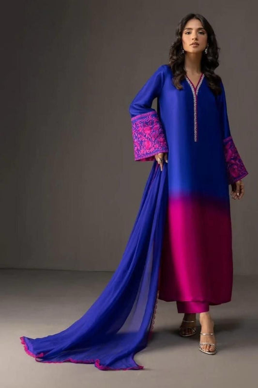 3 Piece Silk Stitched Suit - Ready To Wear