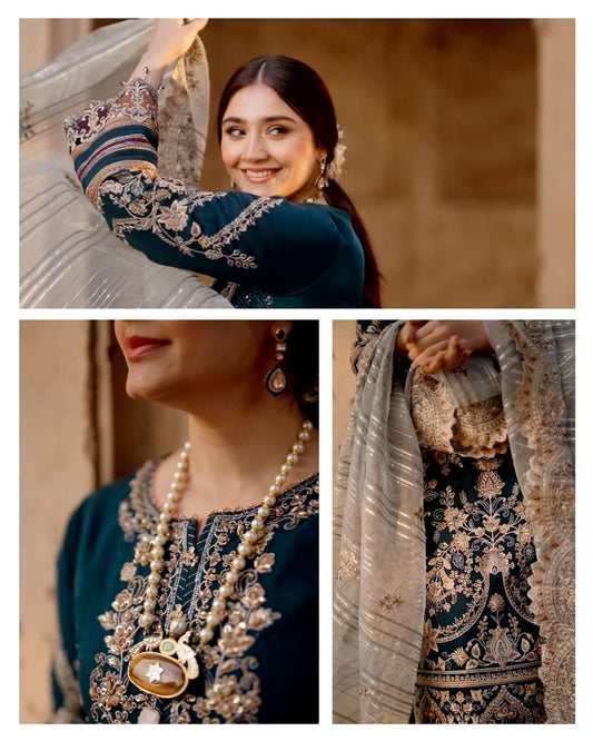 3 Piece Stitched Chiffon Embroidery Dress - Ready To Wear