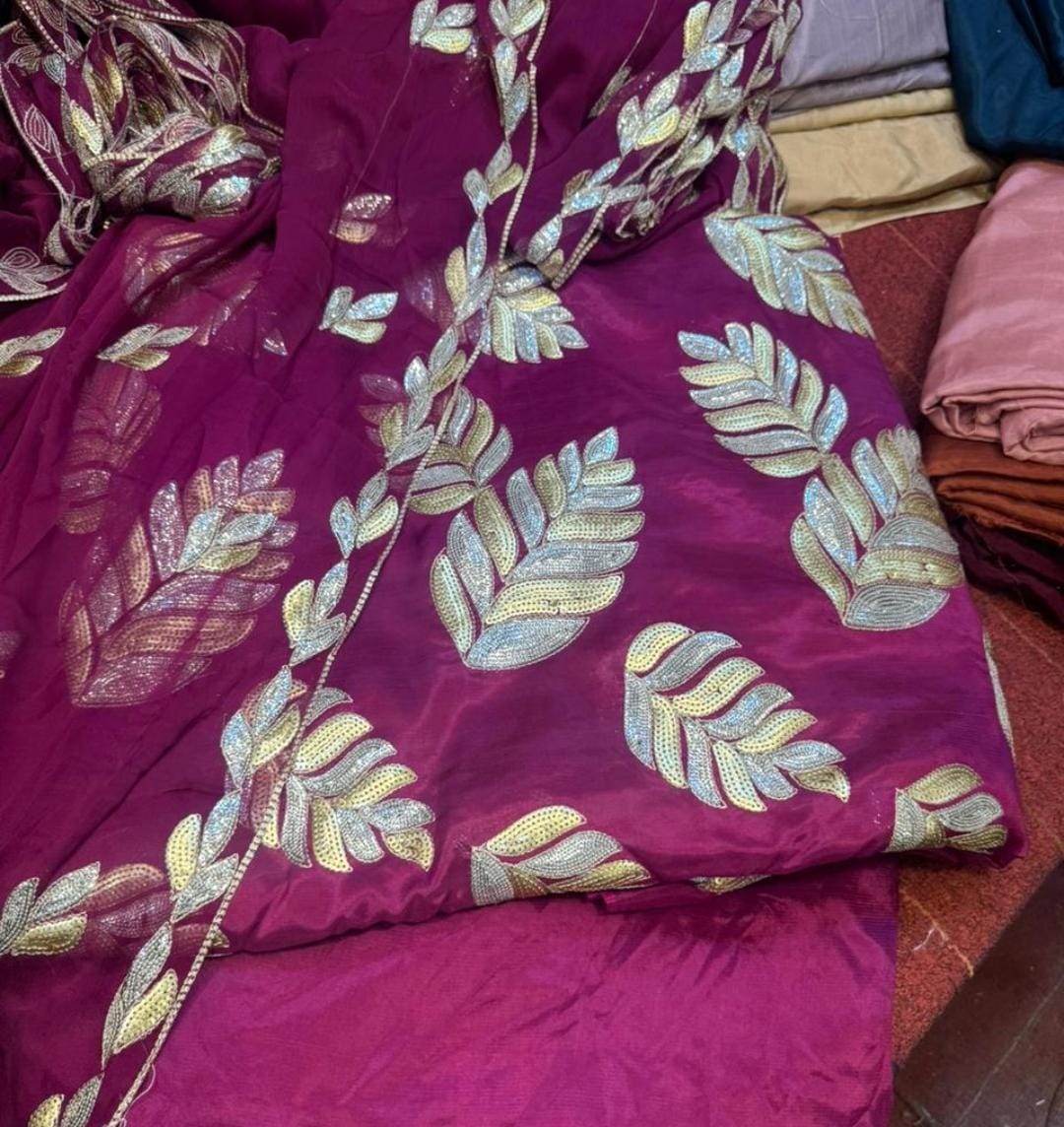 3 Piece Stitched Raw Silk Dress - Ready To Wear