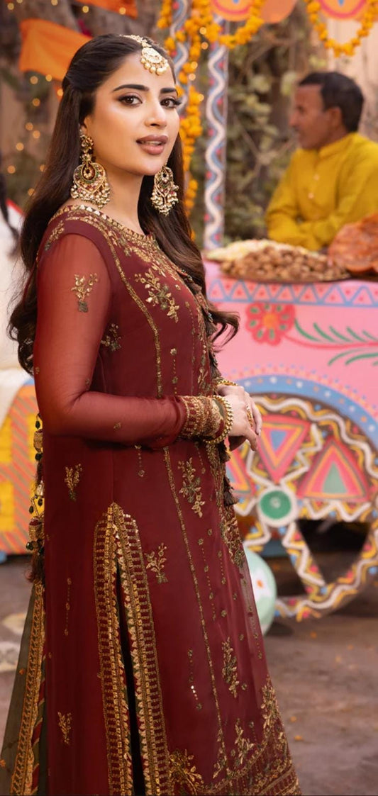 3 Piece Stitched Chiffon Embroidery Dress - Ready To Wear