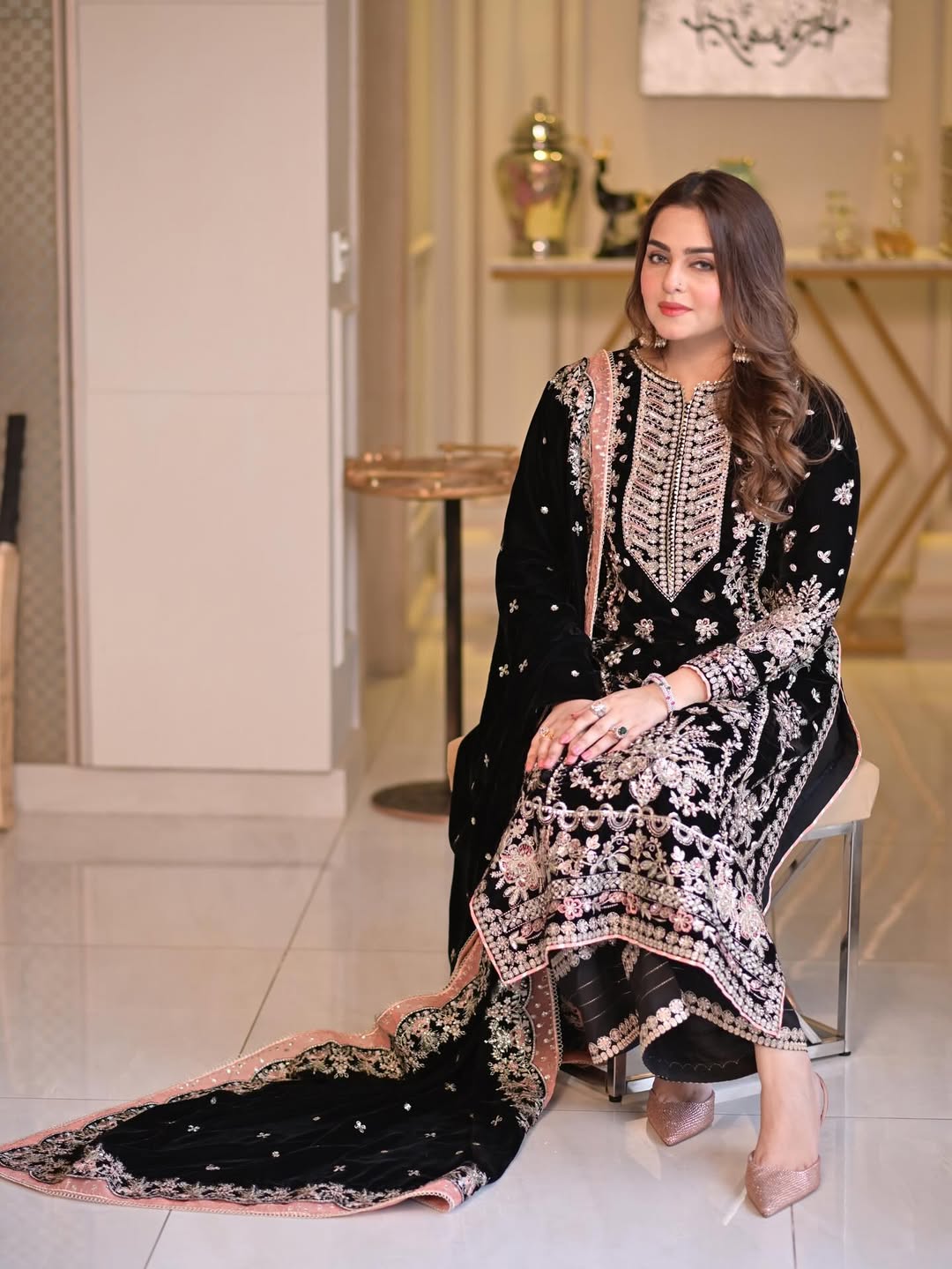 3 Piece Stitched Embroidery Chiffon Suit - Ready To Wear
