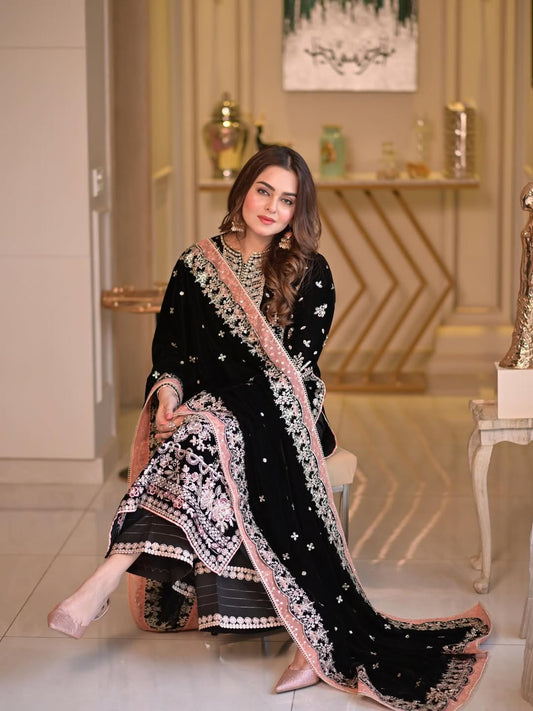3 Piece Stitched Embroidery Chiffon Suit - Ready To Wear