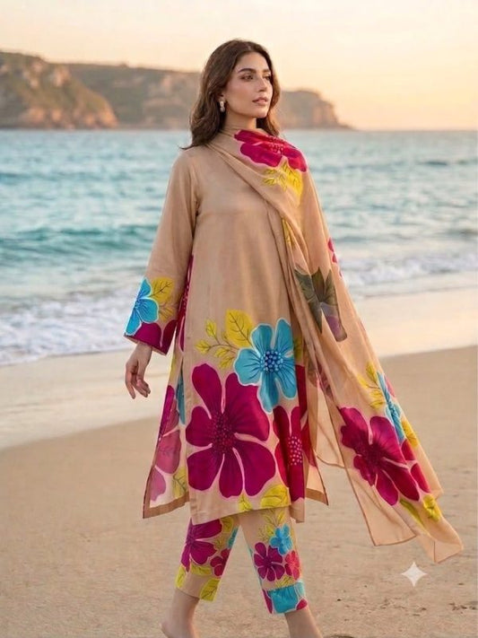 Pastels Digital Printed Silk With Silk Dupatta | Ready To Wear