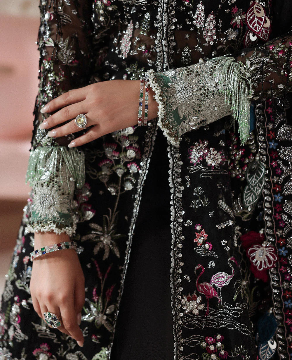 03-Piece Embroidered Organza Hand-Embellishment - Ready To Wear