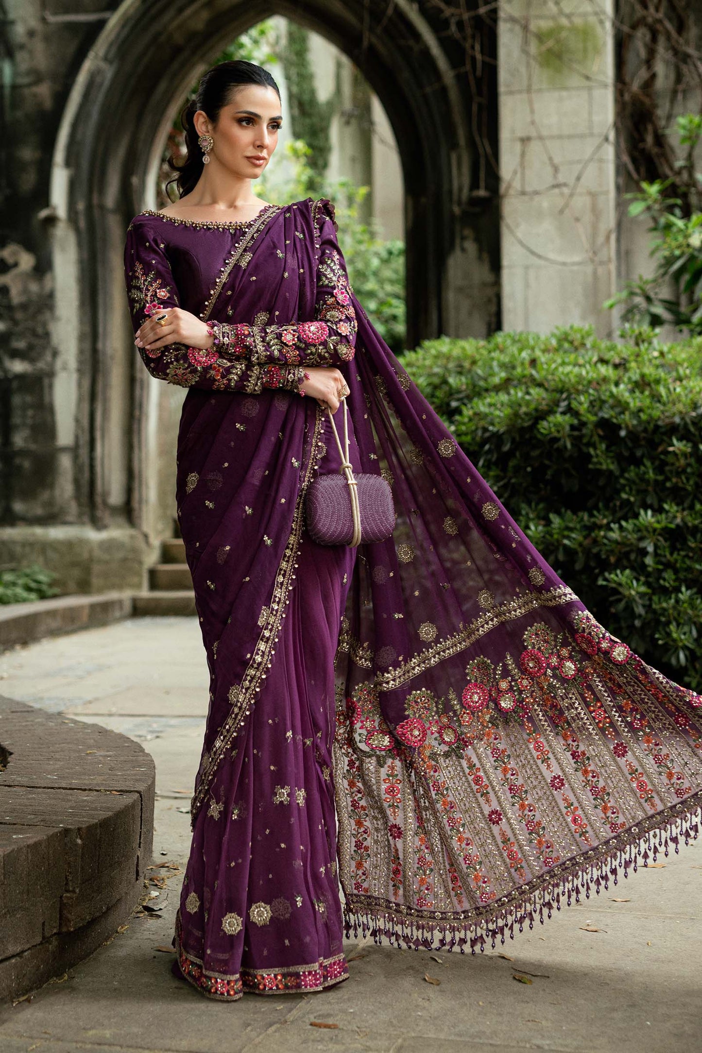 03-Piece Embroidered Chiffon Saree - Ready To Wear