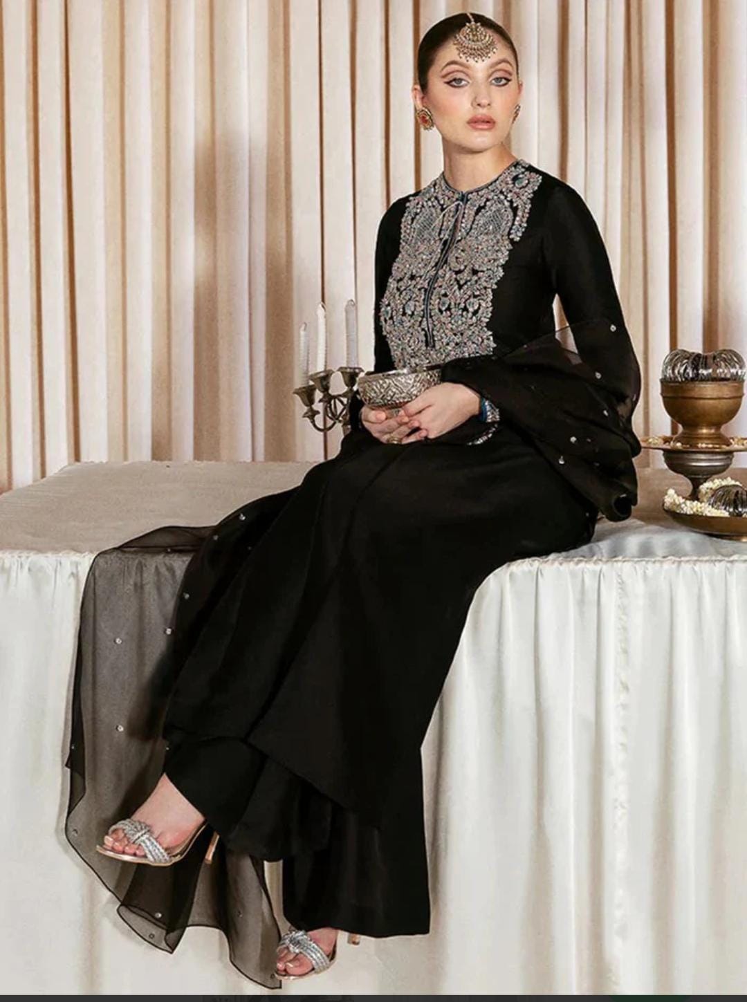 3 Piece Stitched Black Dress - Ready To Wear