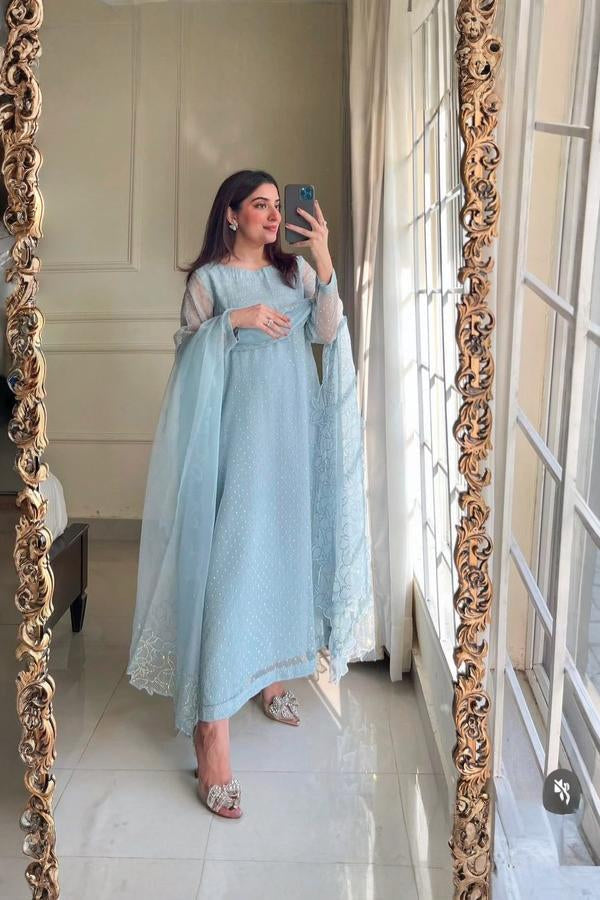 3 Piece Stitched Silk Stone Dress