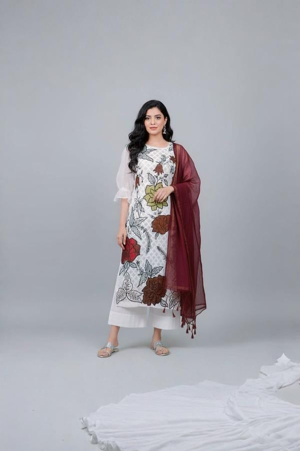 3 Piece Stitched Chiffon Dress - Ready To Wear