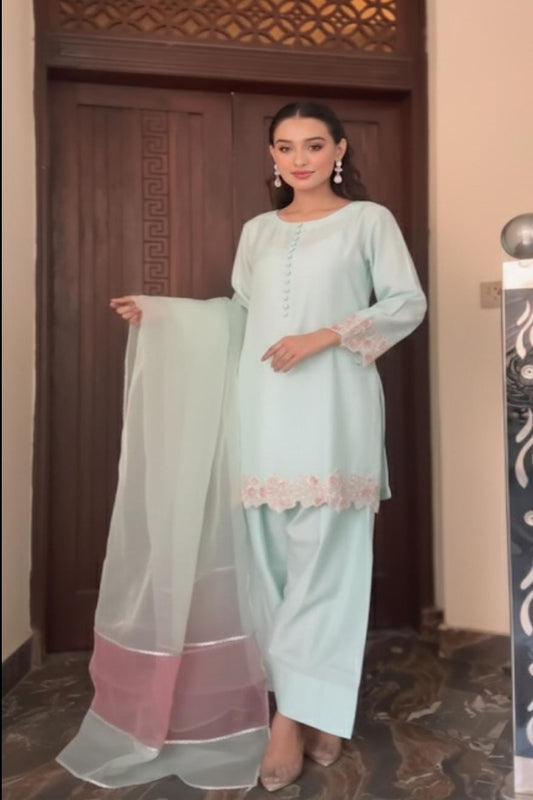 3 Piece Stitched Khadi Silk suit - Ready to Wear